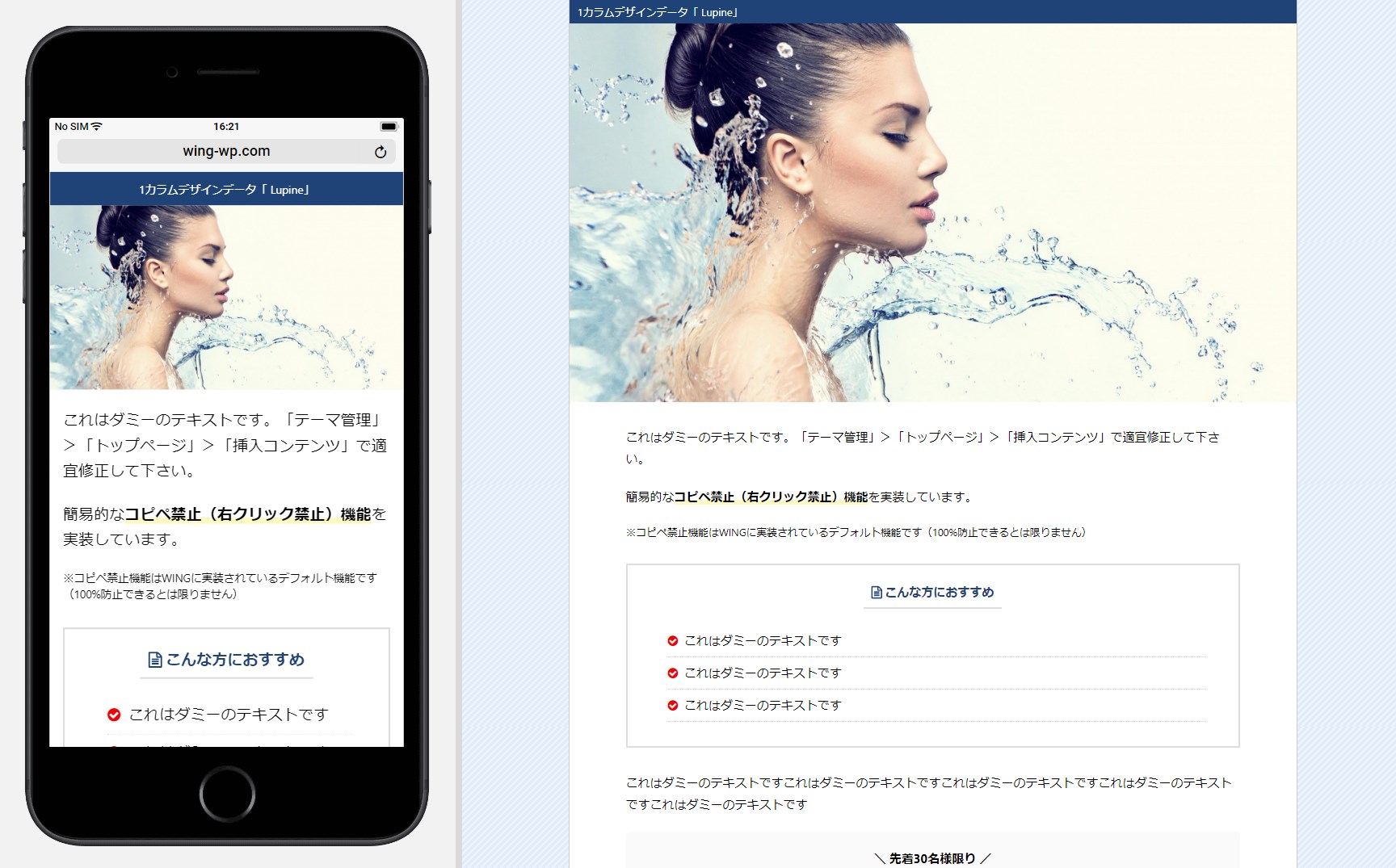 Lupine 2020(LPなど1カラム向けのワンストップデザイン)